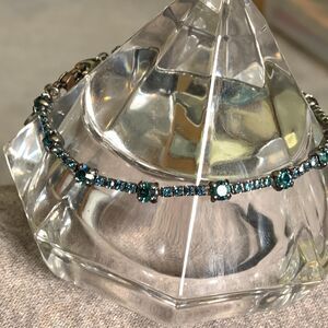 Carolee Blue Crystal Tennis Bracelet & Drop Earrings Set Gun Metal Dainty